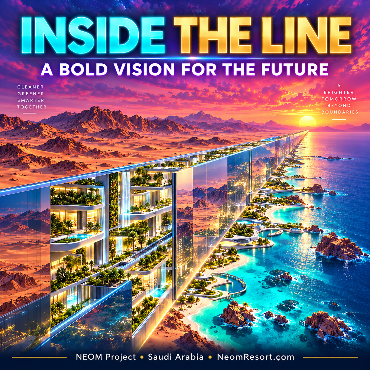Inside The Line: A Bold Vision for the Future of the NEOM Project — neon editorial typography