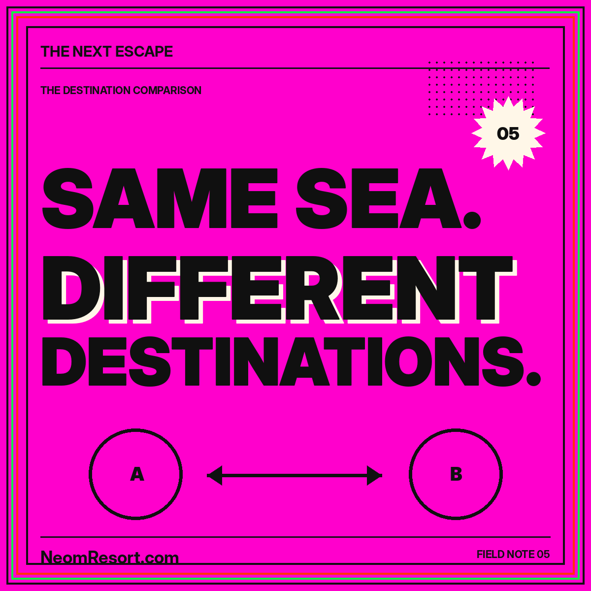 NEOM vs The Red Sea: Different Names, Different Trips — neon editorial typography