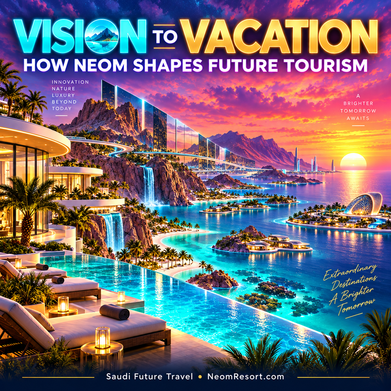 Vision to Vacation: How the NEOM Project Shapes Future Tourism — neon editorial typography